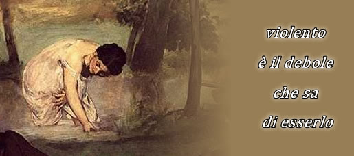 Particolore del quadro di Edouard MANET Le dèjeuner sur l'herbe, donna chinata, Con accanto la scritta: Violento è il debole che sa di esserlo 